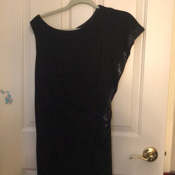 Nightway black sequin evening dress ruffled Large VINTAGE - Picture 2 of 13